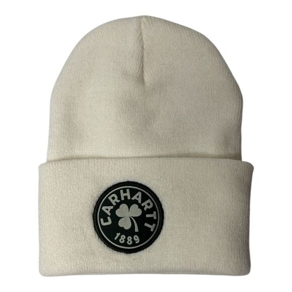 Carhartt Off-White Shamrock Patch Knit Beanie. One Size. - Picture 1 of 5